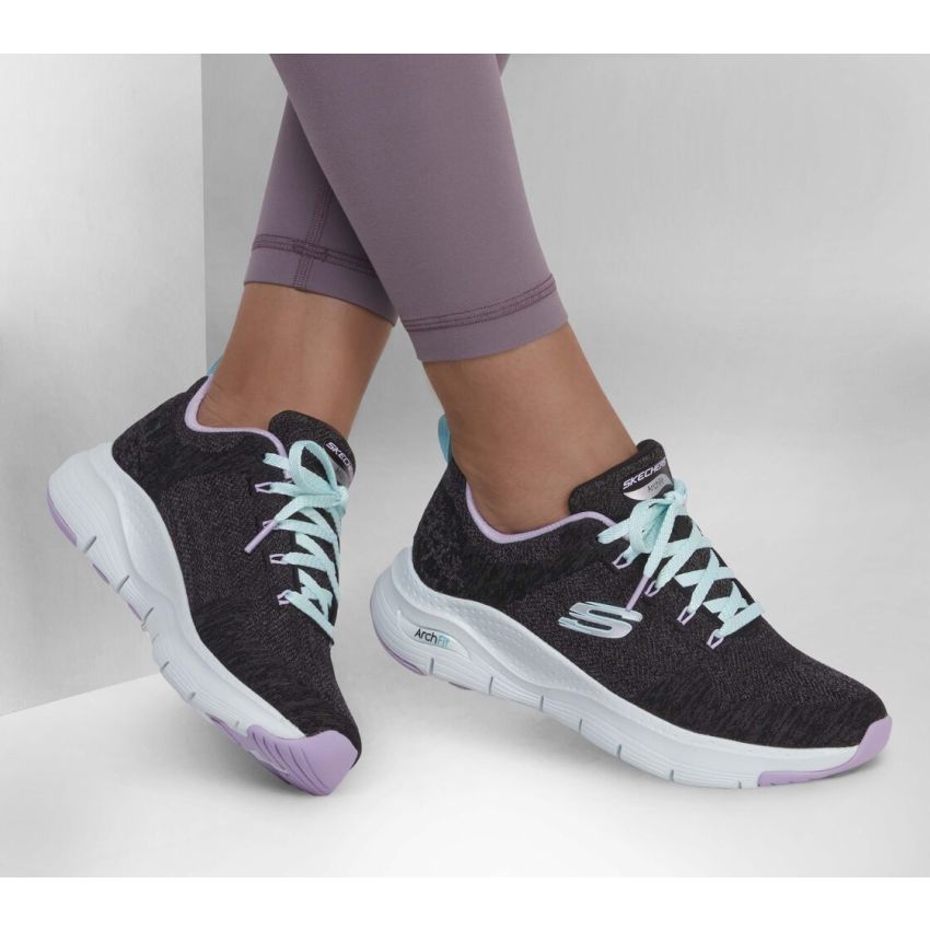 Skechers - Arch Fit Comfy Wave 149414-BKLV szürke női utcai cipő fitnesz cipő