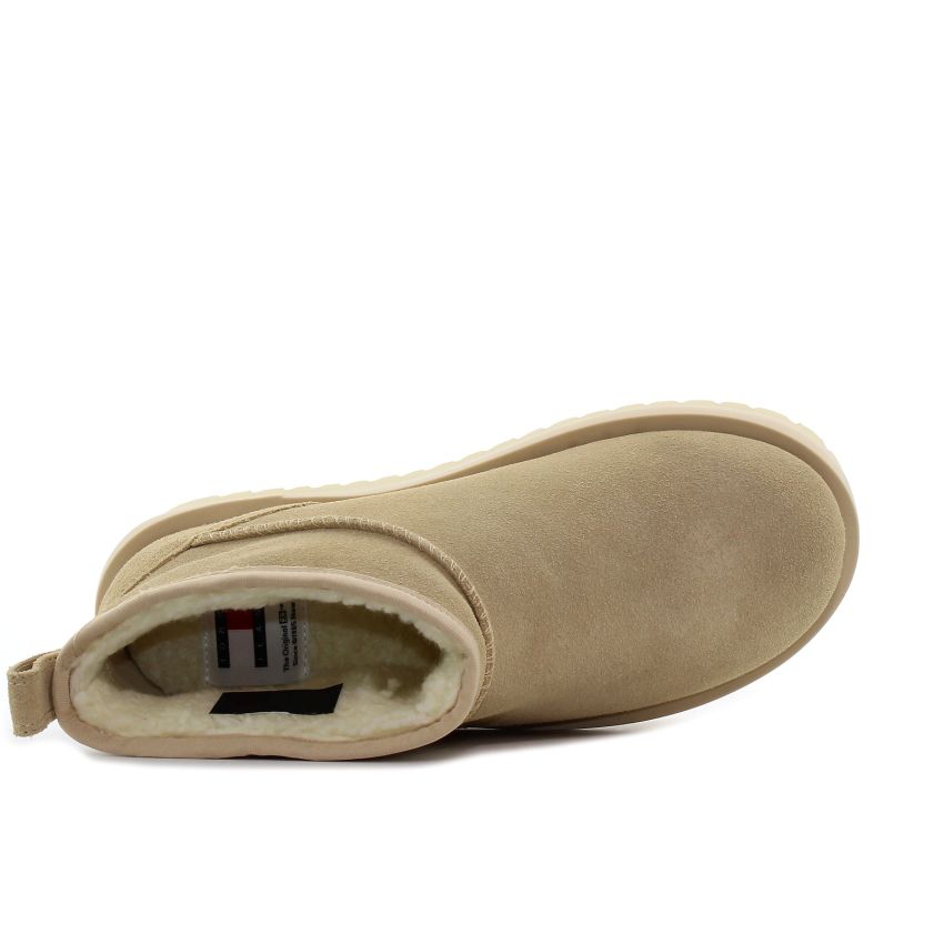 Tommy Hilfiger TJW Suede Flatform bézs bélelt női bokacsizma