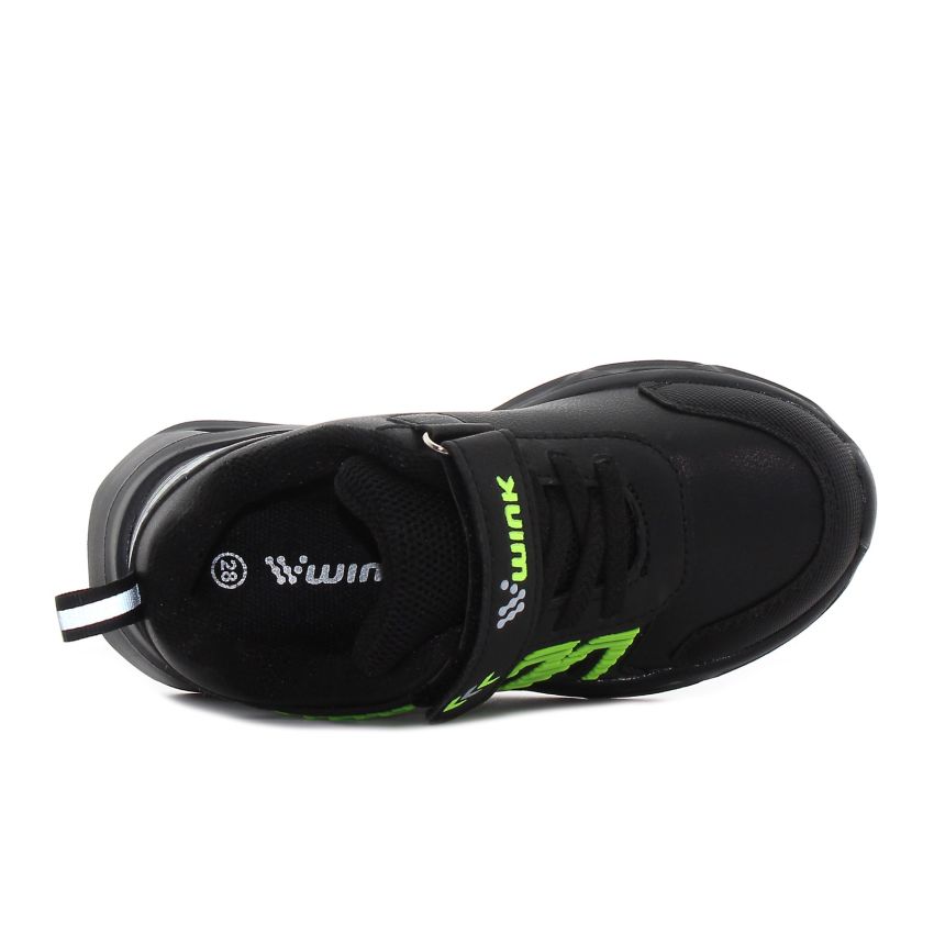 Wink - Techen fekete-lime villogó baba cipő