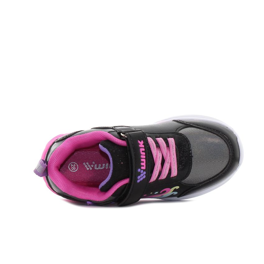 Wink - Strigill fekete-magenta villogó baba cipő