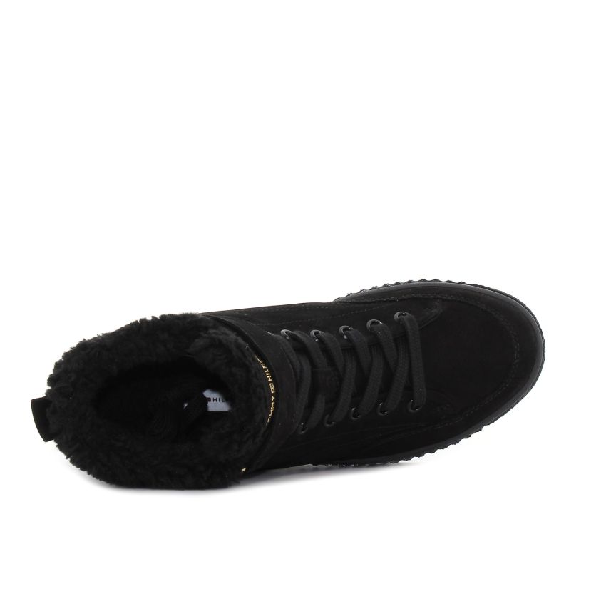 Tommy Hilfiger Faux Fur Nubuck fekete bélelt női cipő