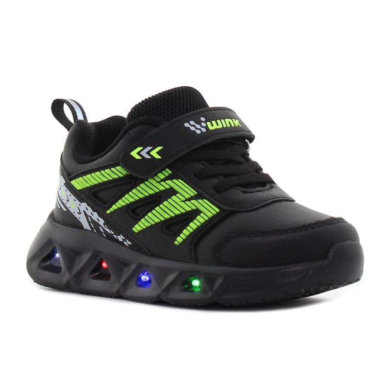 Wink - Techen fekete-lime villogó gyerek cipő